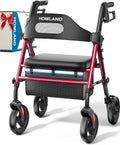 Foldable Rollator Walkers with Seat for Seniors, 8'' Big Wheels, 350 lb. Weight Capacity, Adjustable Handles and Seat