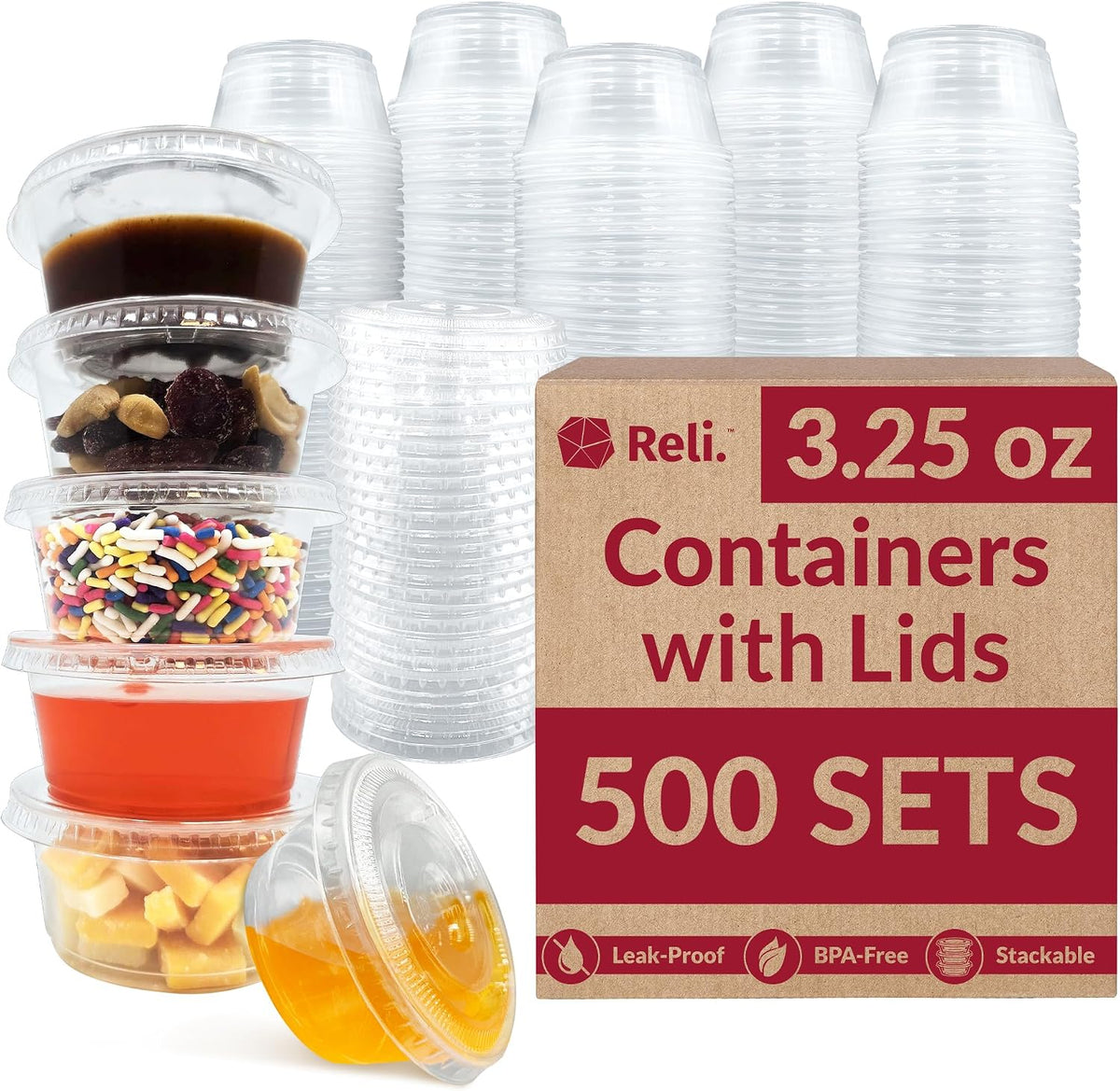 3.25 oz Small Containers with Lids 500 Sets | Plastic Portion Cups