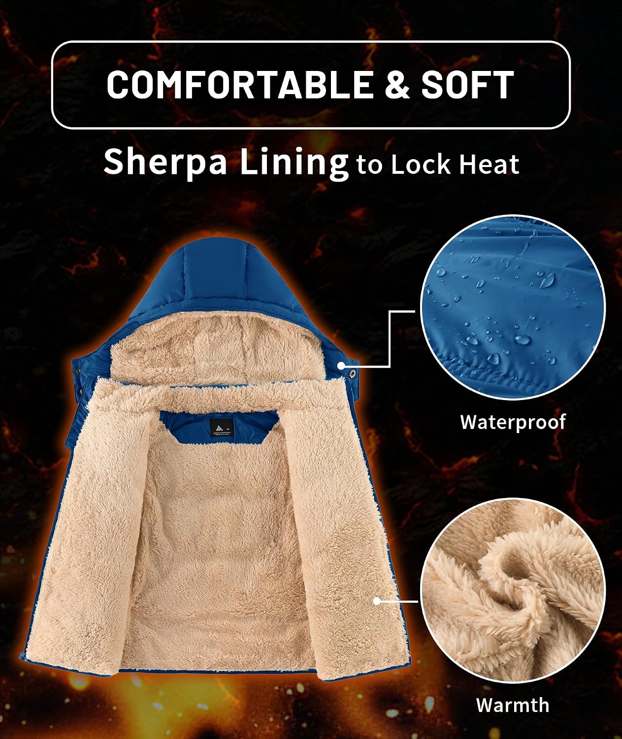 Boy's Winter Coat Thermal Puffer Jacket Warm Sherpa Fleece Lined Water-Resistant Zip Outerwear Coat with Detachable Hood