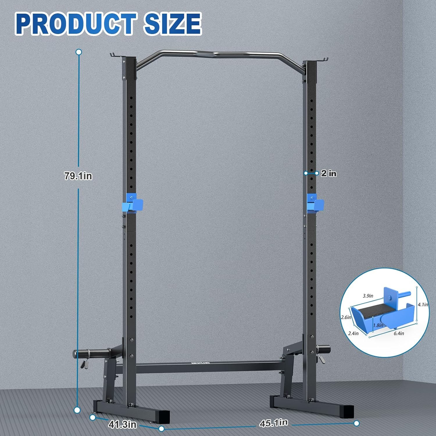 Squat Rack,All-in-ONE Power Rack Cage with Pull Up Bar,Adjustable Power Cage with Barbell Rack & Weight Plate