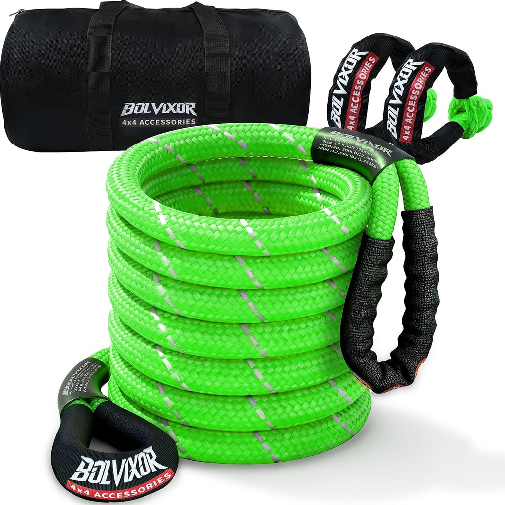 Kinetic Tow Rope with 2 Soft Shackles, 1" x 30', 48,500 LBS Break Strength