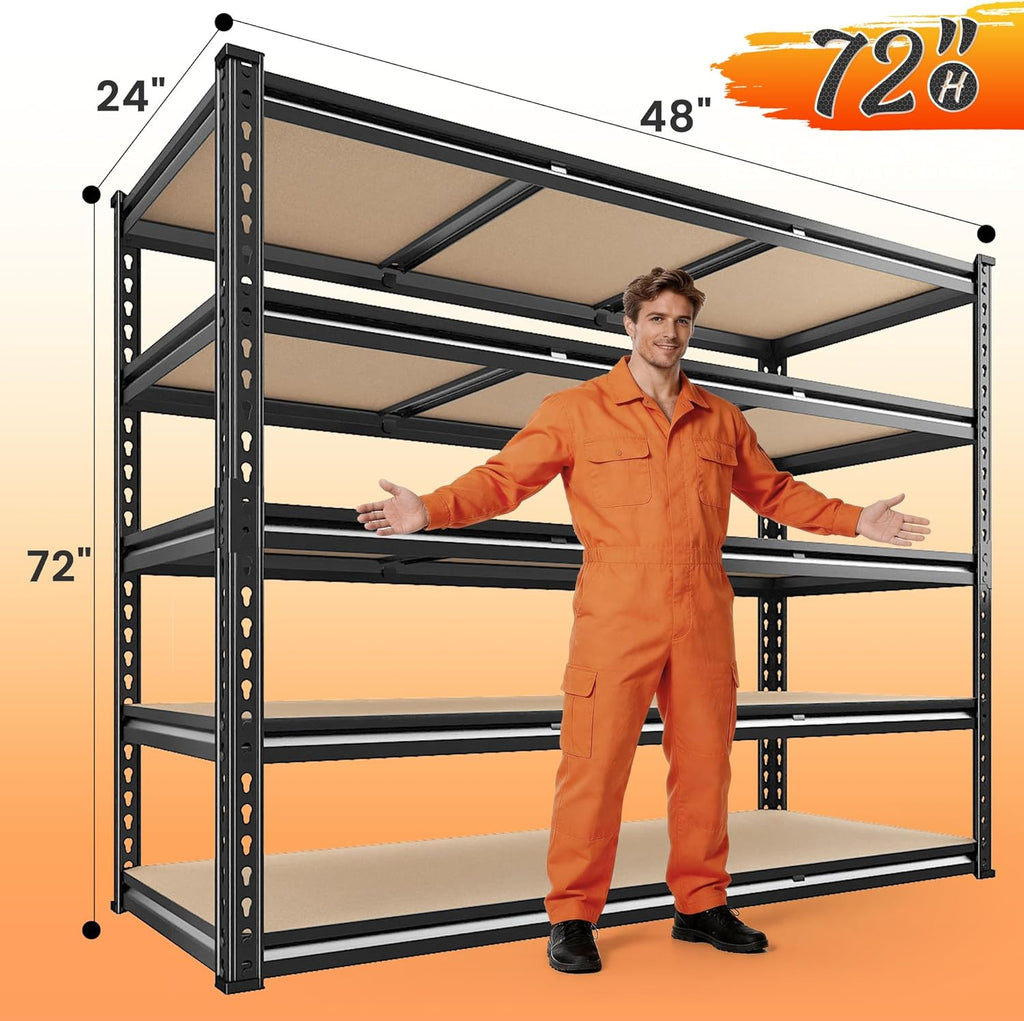 48" W Garage Shelving 3080LBS Heavy Duty Storage Shelves 5 Tier Garage Shelves Adjustable Metal Shelving Unit Utility