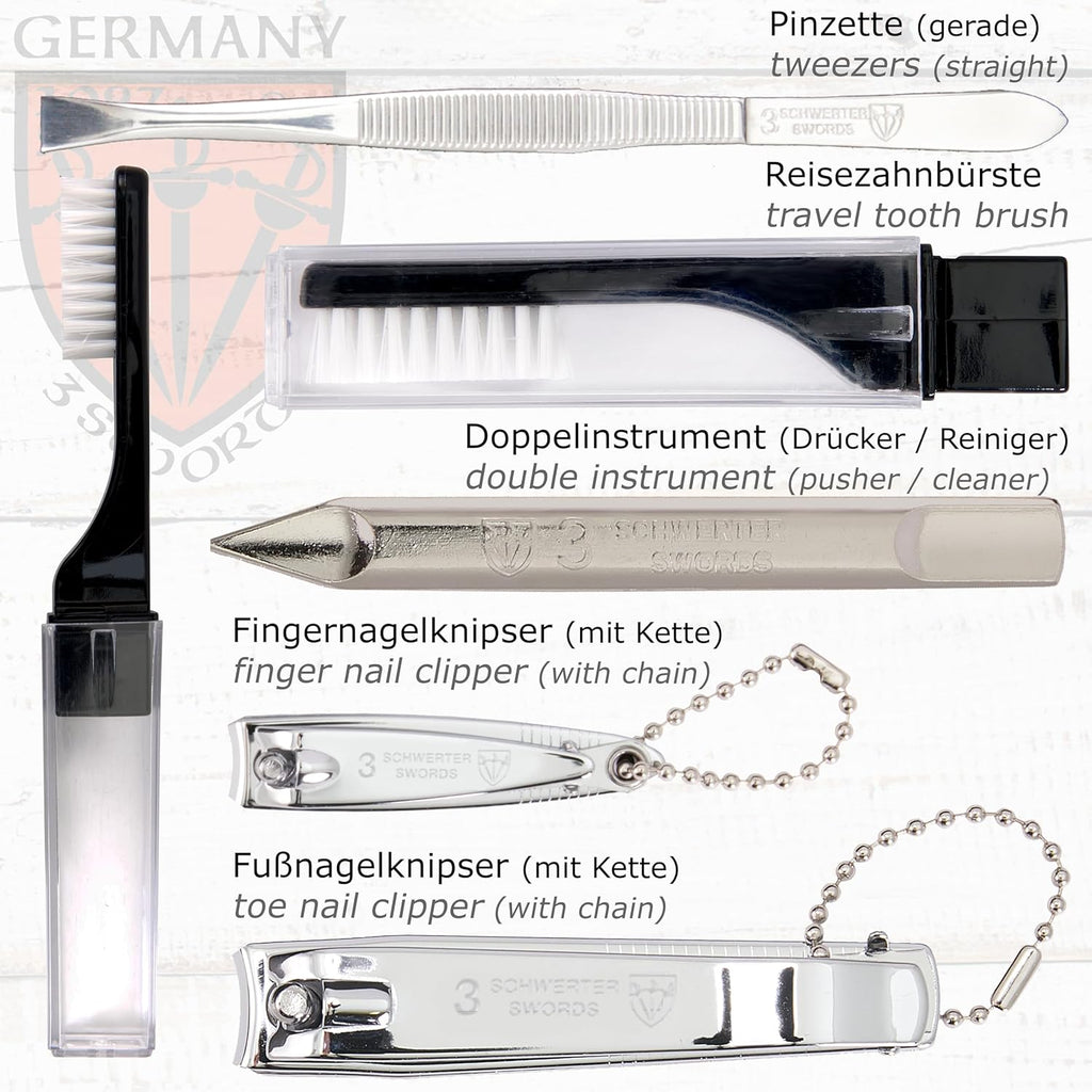3 Swords Germany - brand quality 10 piece manicure pedicure grooming kit set for professional finger & toe nail care