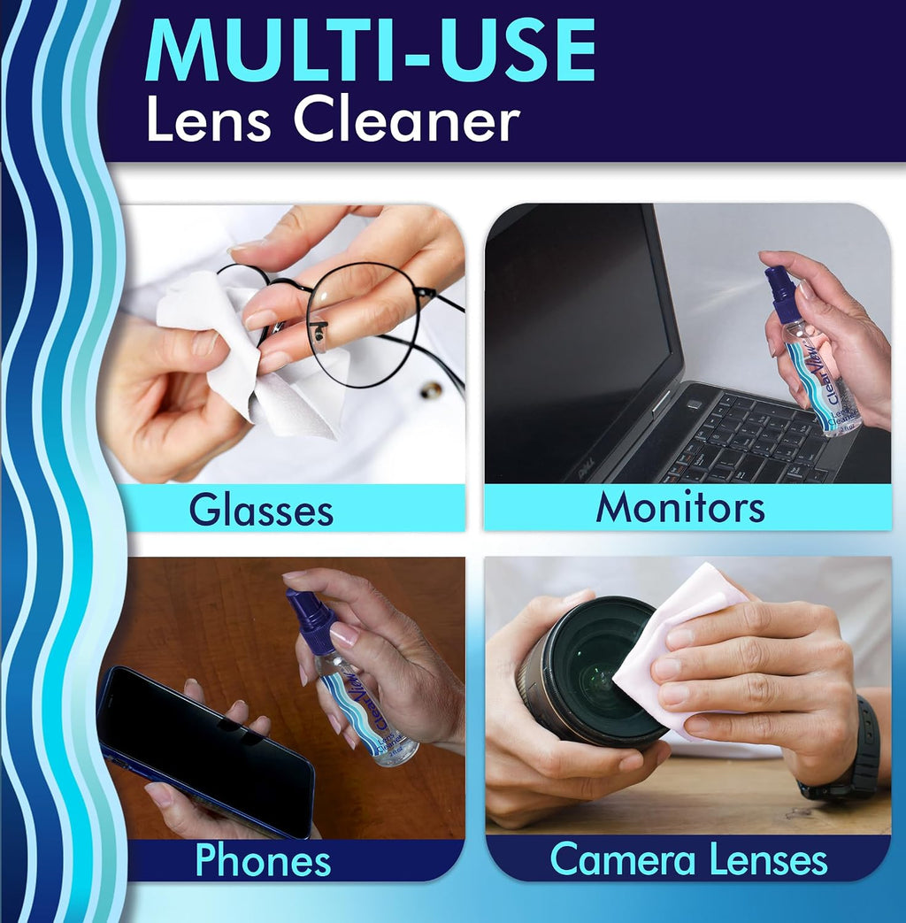 Lens Cleaner Kit, 4 Bottles Plus 4 Microfiber Cloths Set | Streak-free eyeglass and screen cleaning spray, safe for