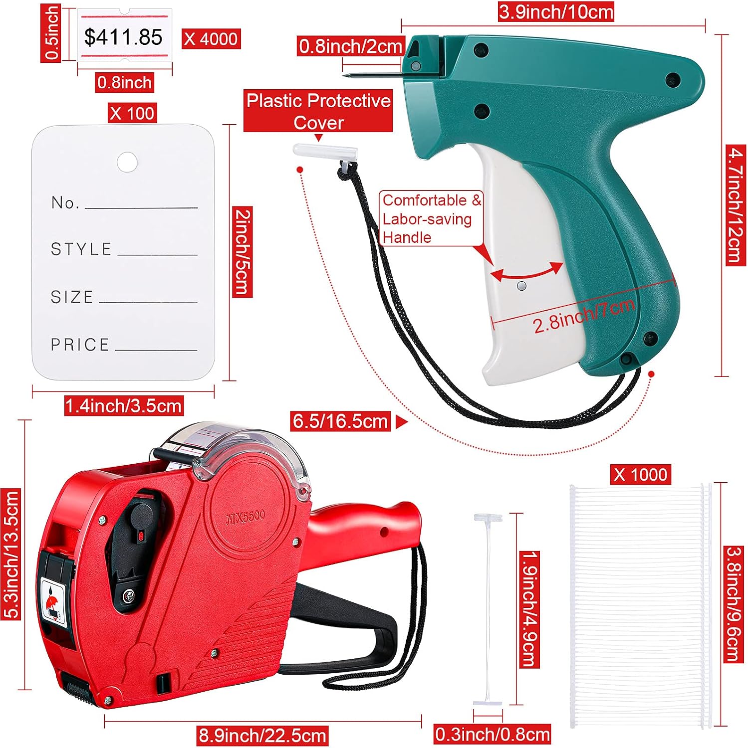 1121 Pieces Clothing Price Tag Gun Machine Retail Price Tag Gun Attacher with Label Standard Barbs Metal Needles for
