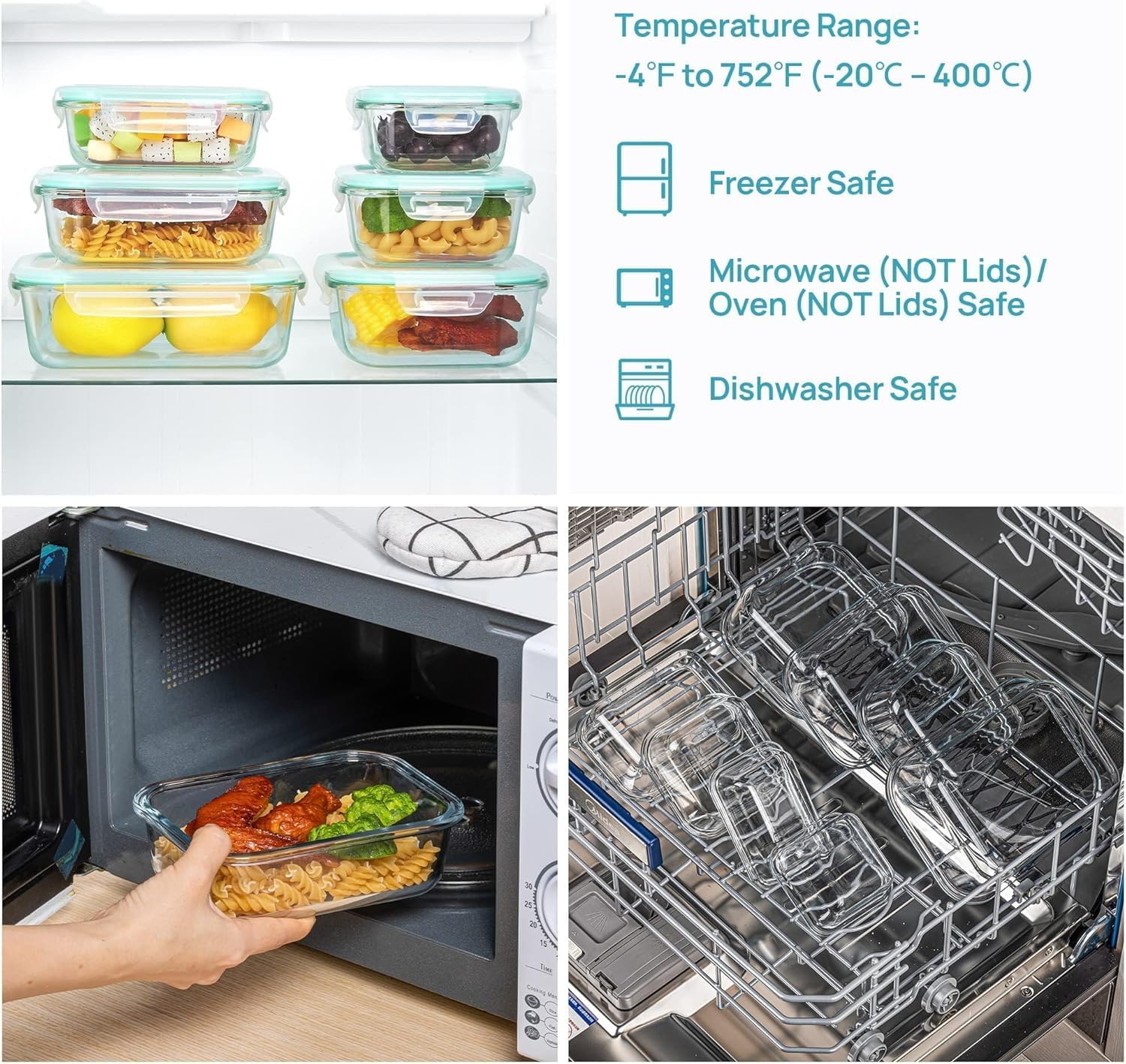 8 Pack Glass Food Storage Containers with Airtight Lids, Glass Meal Prep Containers, Lunch Office Meal for Microwave