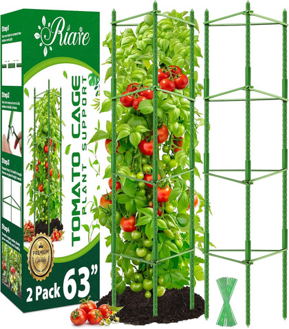 2 Pack 5.2 FT Tomato Cages for Garden- 63inches Heavy Duty Garden Stakes, Adjustable Tall Tomato Plant Support Tomato