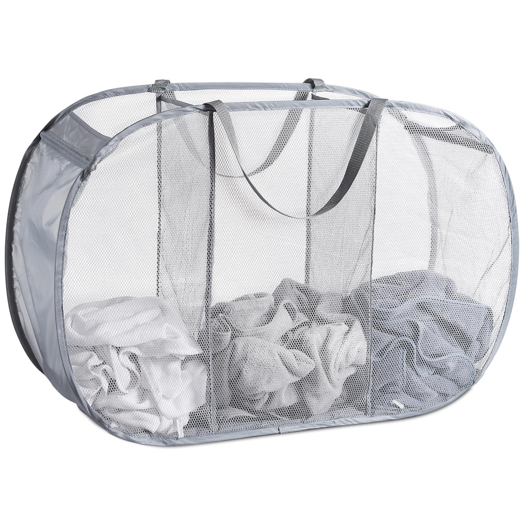 Mesh Popup Laundry Hamper 3 Compartment Sortable Horizontal Collapsible Laundry Basket for Clothes Laundry Room