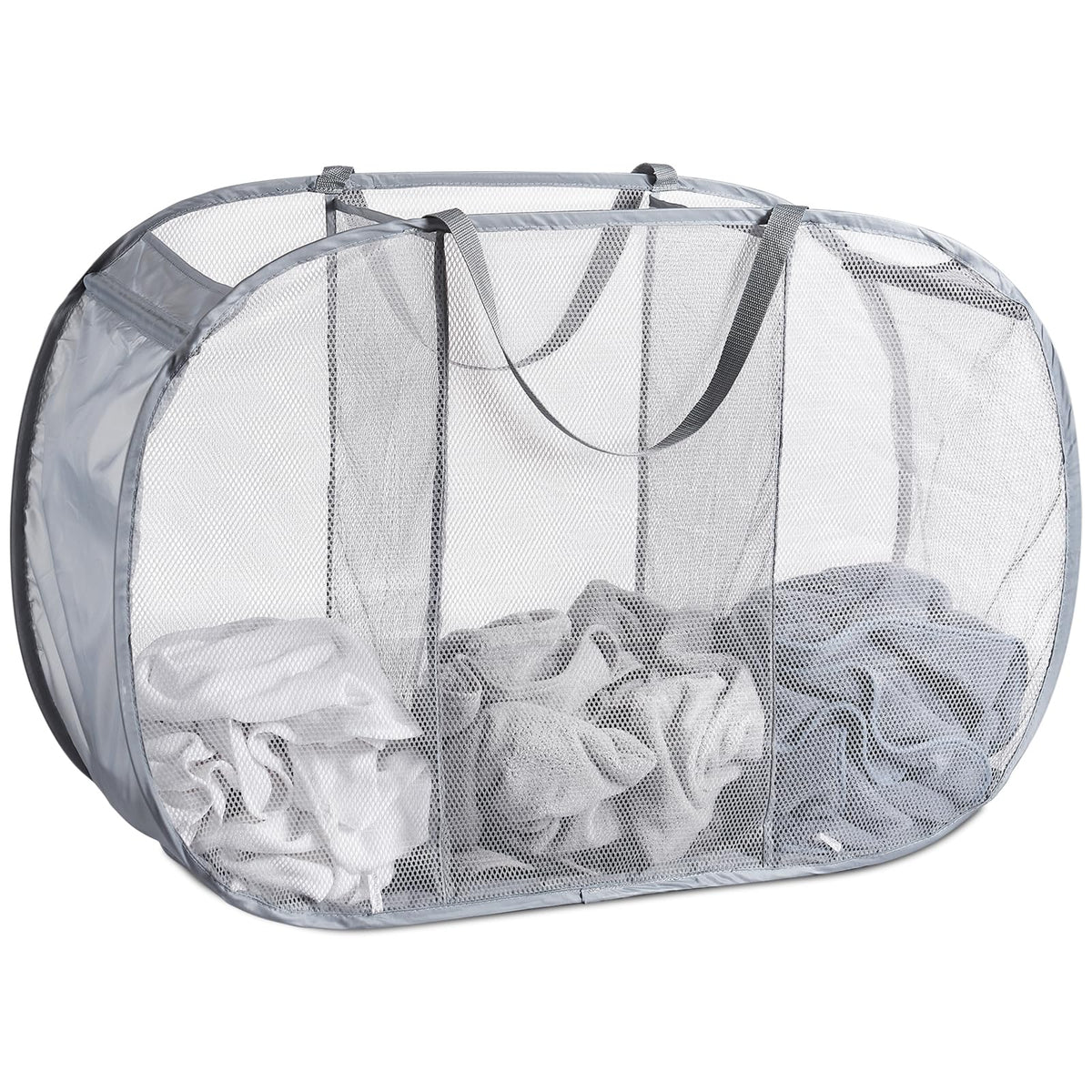 Mesh Popup Laundry Hamper 3 Compartment Sortable Horizontal Collapsible Laundry Basket for Clothes Laundry Room