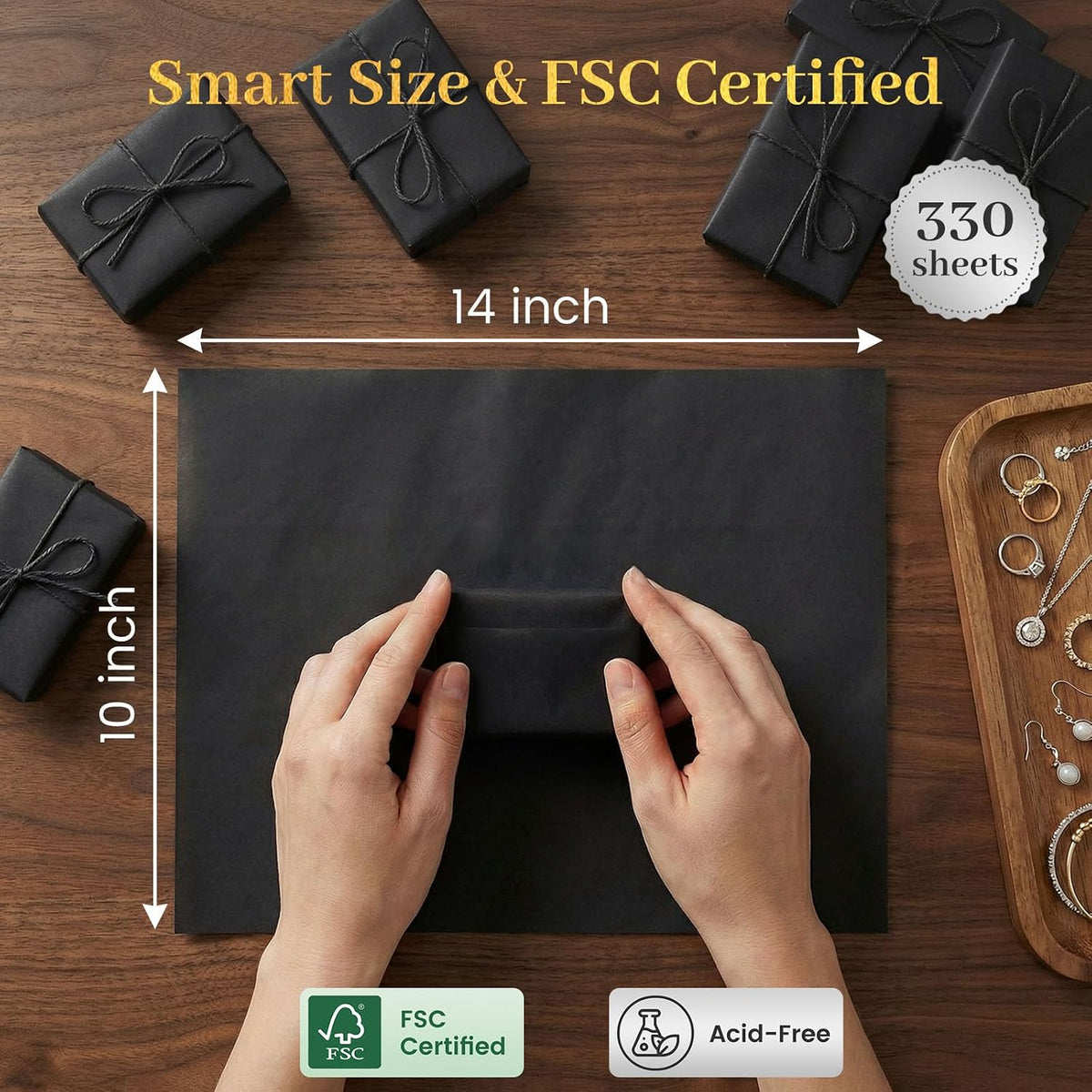 330 Sheets Black Tissue Paper, 14 X 10 inches