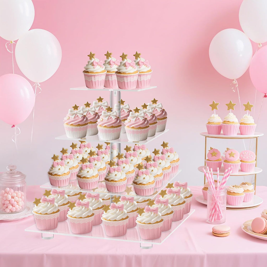 4 Tier Acrylic Cupcake Stand with Base, Premium Cupcake Holder, Acrylic Cupcake Tower Display Cady Bar Party Décor –