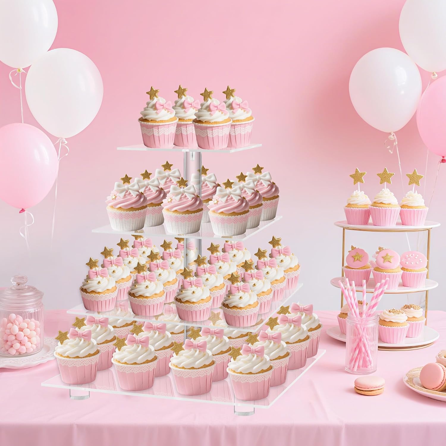 4 Tier Acrylic Cupcake Stand with Base, Premium Cupcake Holder, Acrylic Cupcake Tower Display Cady Bar Party Décor –
