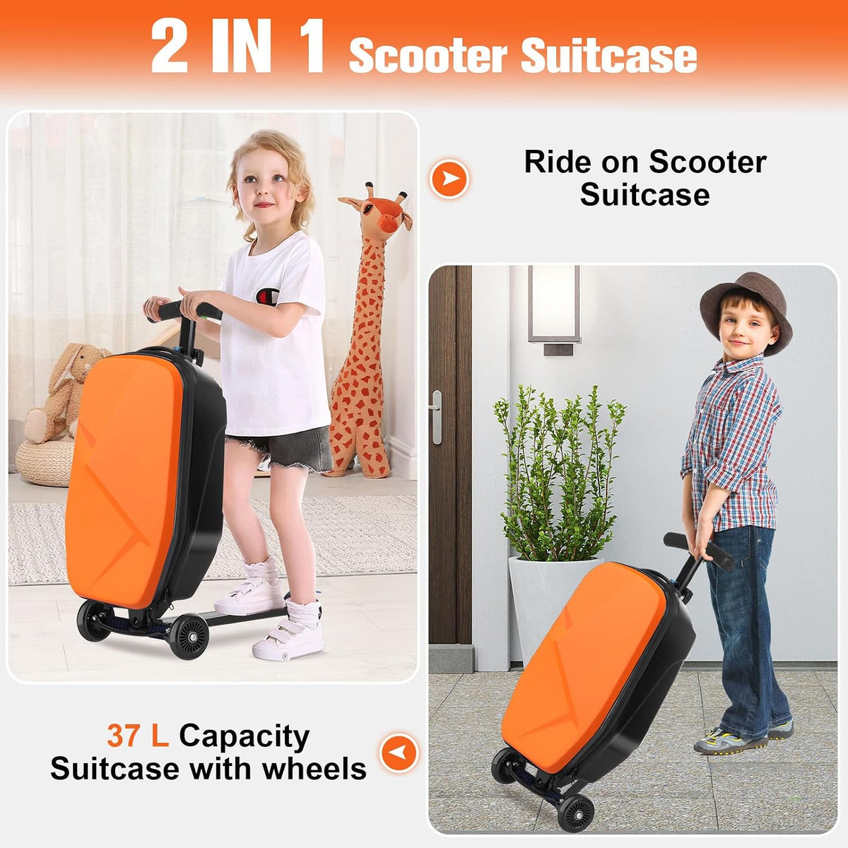Scooter Luggage for Kids, Ride On Suitcase, Lightweight Foldable Luggage