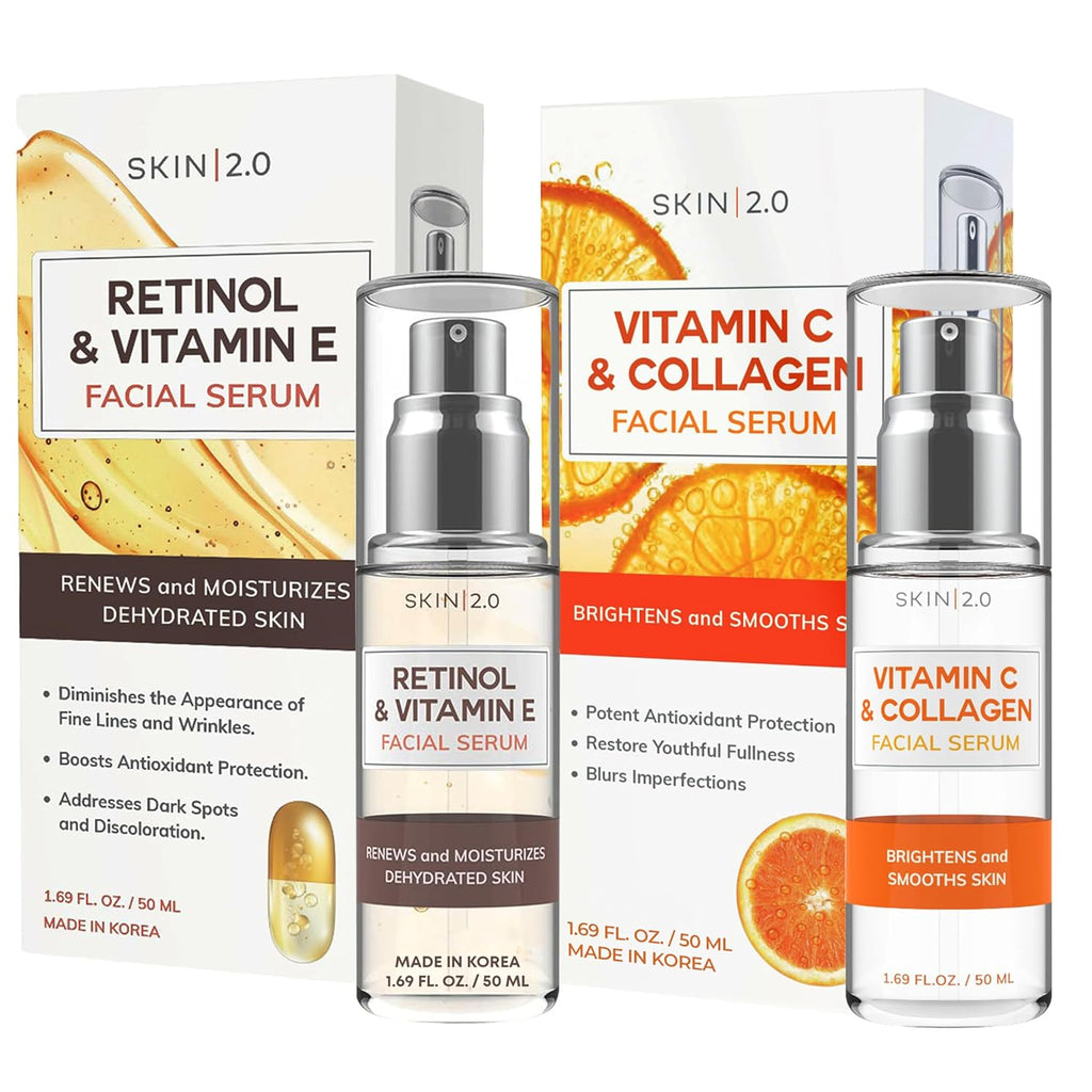 Retinol & Vitamin E + Collagen & Vitamin C Serum For Face – Dermatologist Tested, Anti Aging, Korean Skin Care –