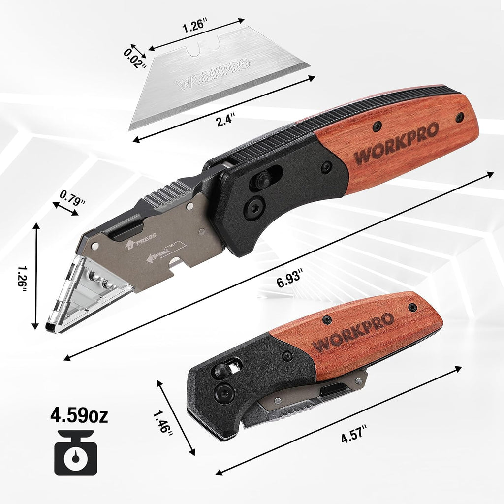 Folding Utility Knife, Aluminum and Wood Handle, Axis Lock