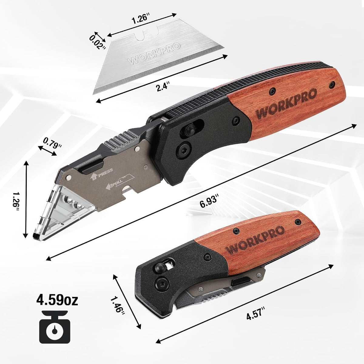 Folding Utility Knife, Aluminum and Wood Handle, Axis Lock
