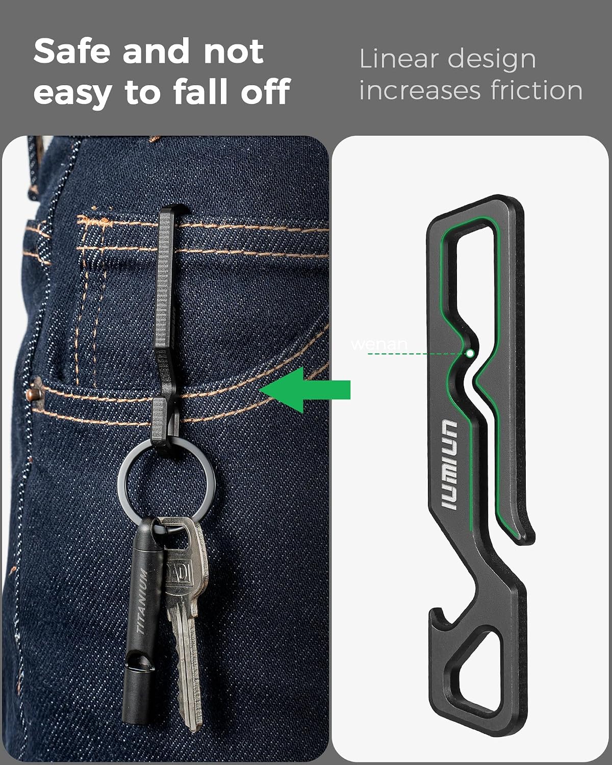 Grade 5 Titanium Anti-Lost Pocket Key Clip for Pants Bags | Light Grade 5 titanium, Anti-deformation, Rust &