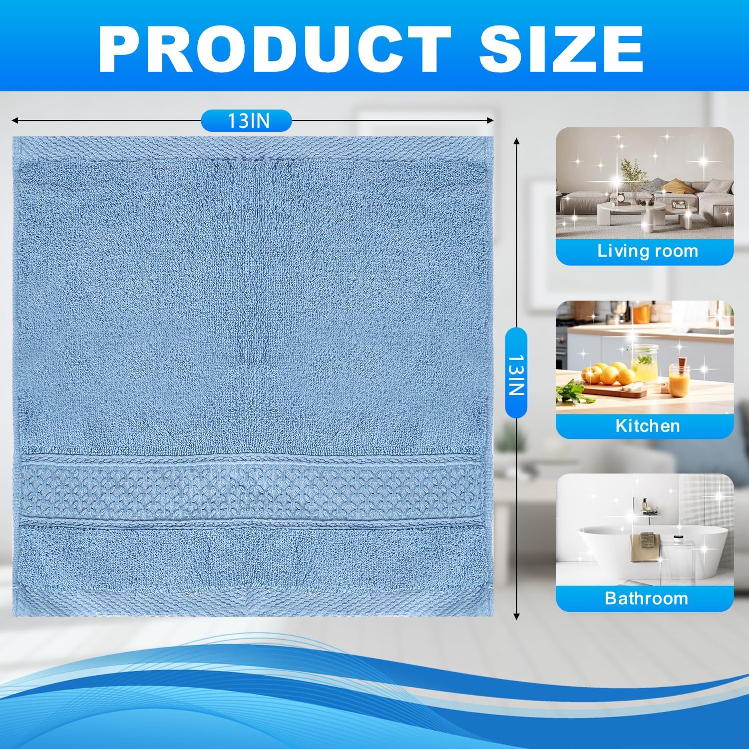 Washcloths Set, 6-Pack Cotton Wash Cloths, 13x13 Inch 6 Colors | Highly Absorbent and Soft Feel Fingertip Towels