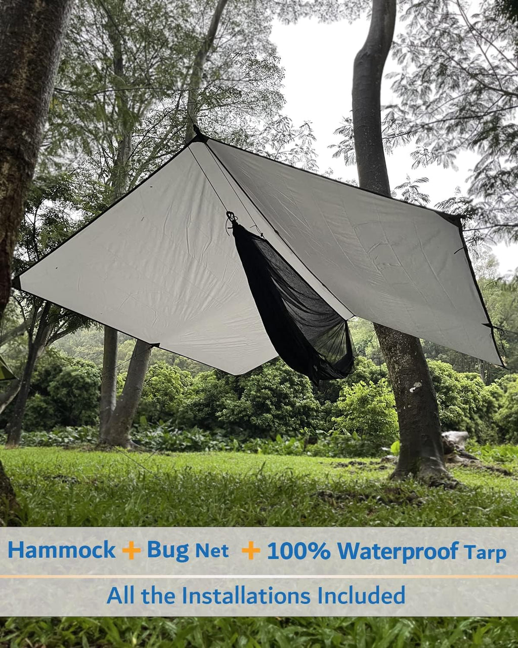 Hammock Camping with Rain Fly Tarp and Net, Portable Camping Hammock Double Tree Hammock Outdoor Indoor Backpacking