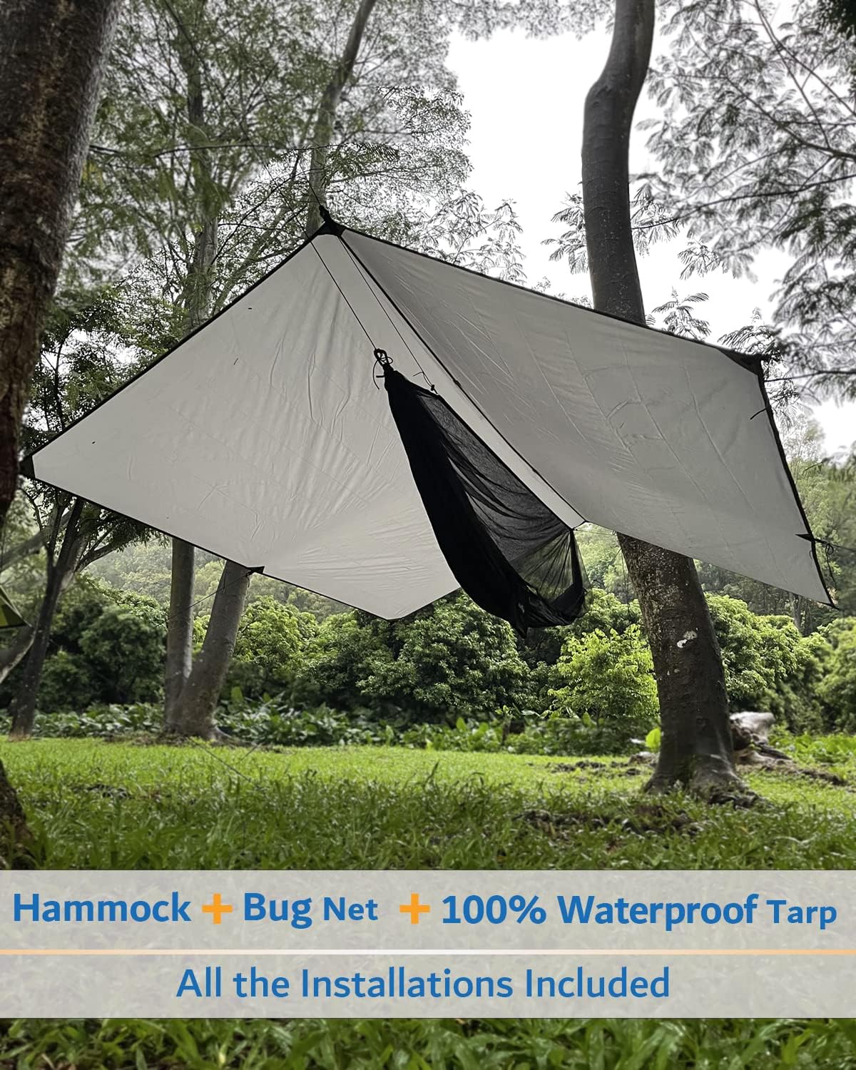 Hammock Camping with Rain Fly Tarp and Net, Portable Camping Hammock Double Tree Hammock Outdoor Indoor Backpacking