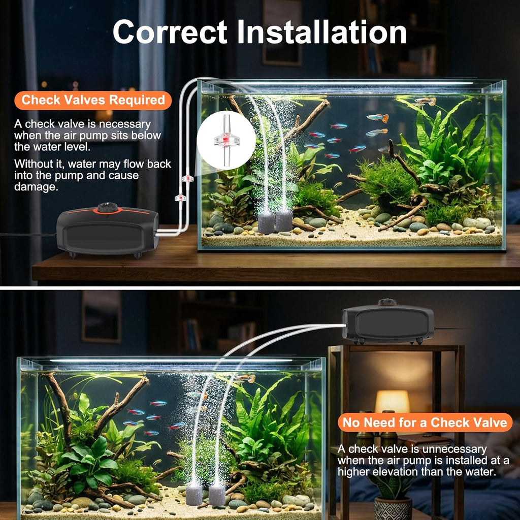 Powerful Aquarium Air Pump, 3.5W/4.5W Ultra Quiet Fish Tank Air Pump Dual Outlet, Adjustable Oxygen Aerator Pump with