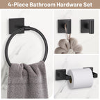 Matte Black Bathroom Accessories, Toilet Paper Holder, Towel Ring & Hooks