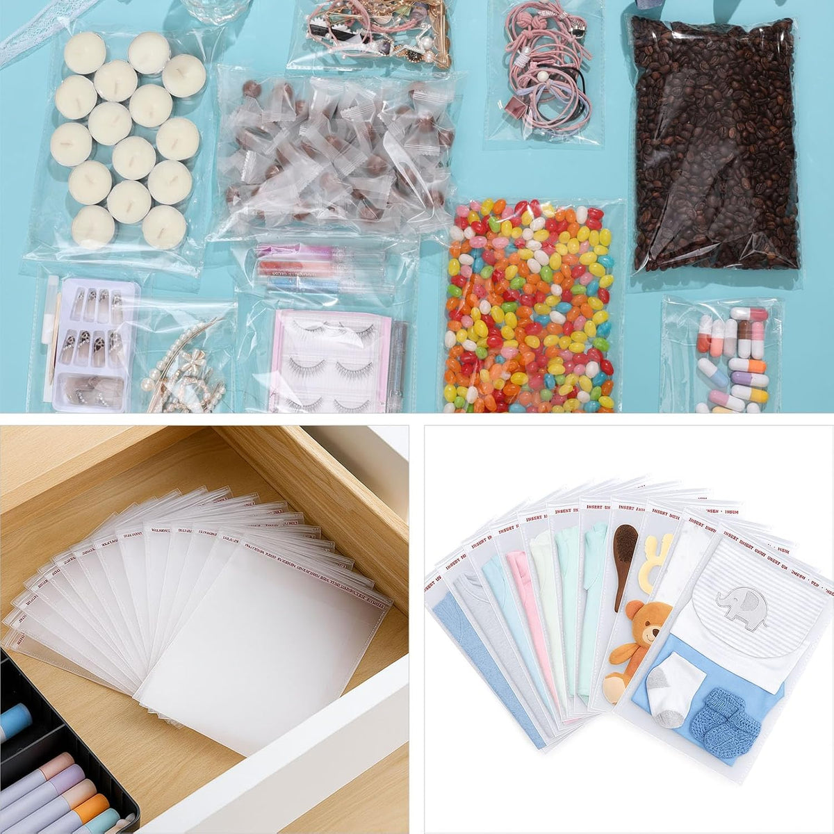 12 x 16 inches Large Resealable Cellophane Bags 1000 pcs Self Sealing for Packaging Products Self-adhesive Cello Bag