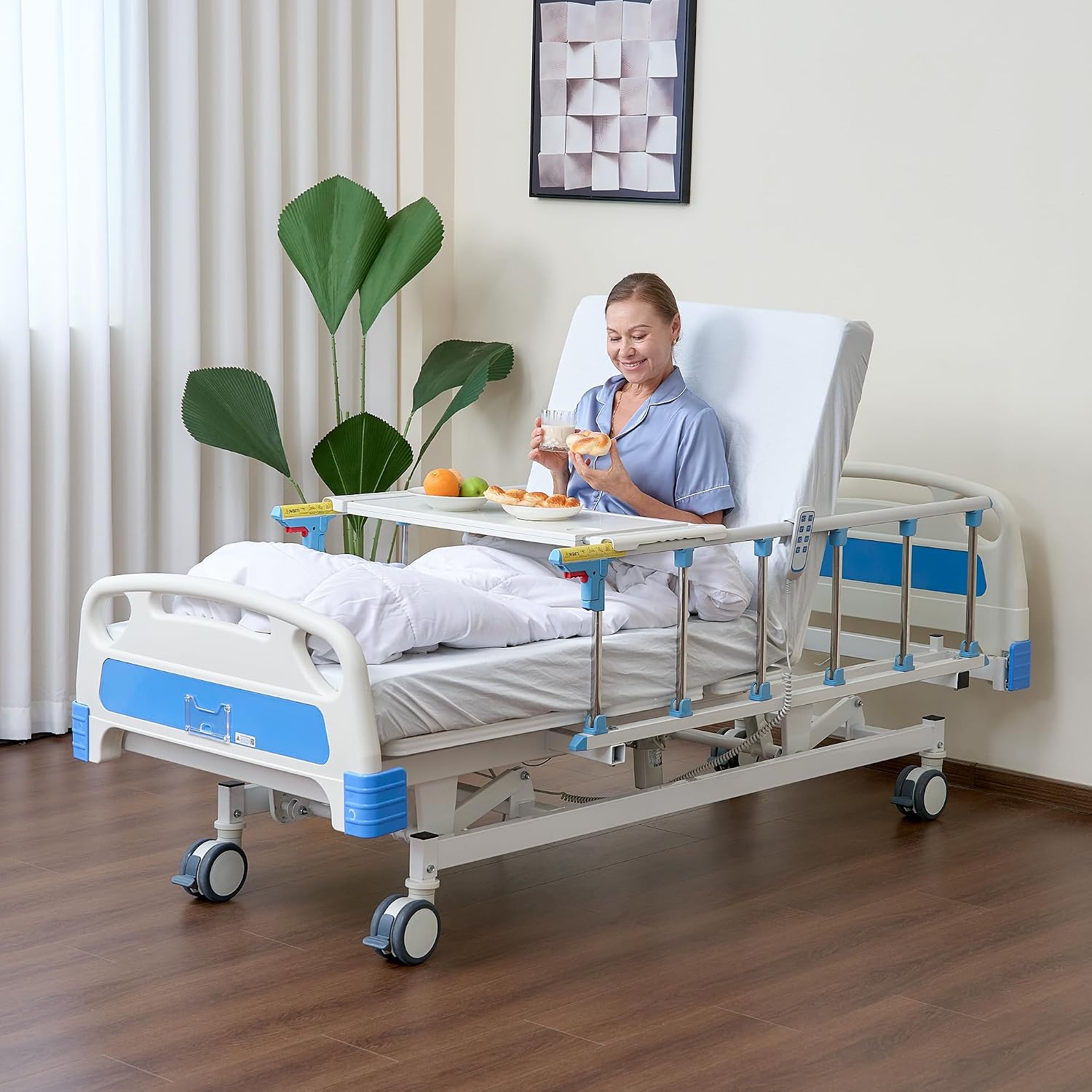 Full Electric Hospital Bed for Home Use, ICU Medical Bed, Premium 3 Function Hospital ICU Bed with Remote Control, IV