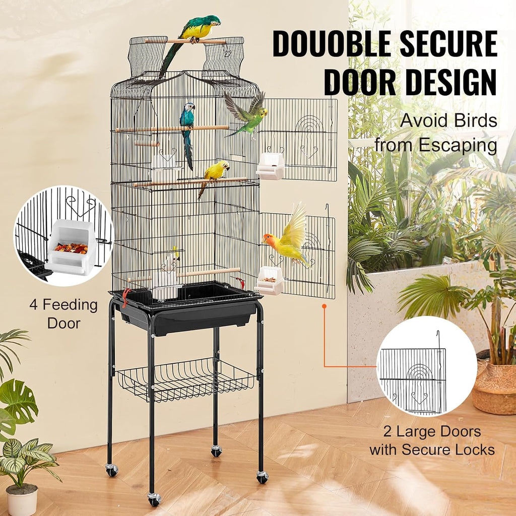 64-inch Open Top Large Parrot Bird Cage with Detachable Rolling Stand for Parakeets Finches Canaries Lovebirds
