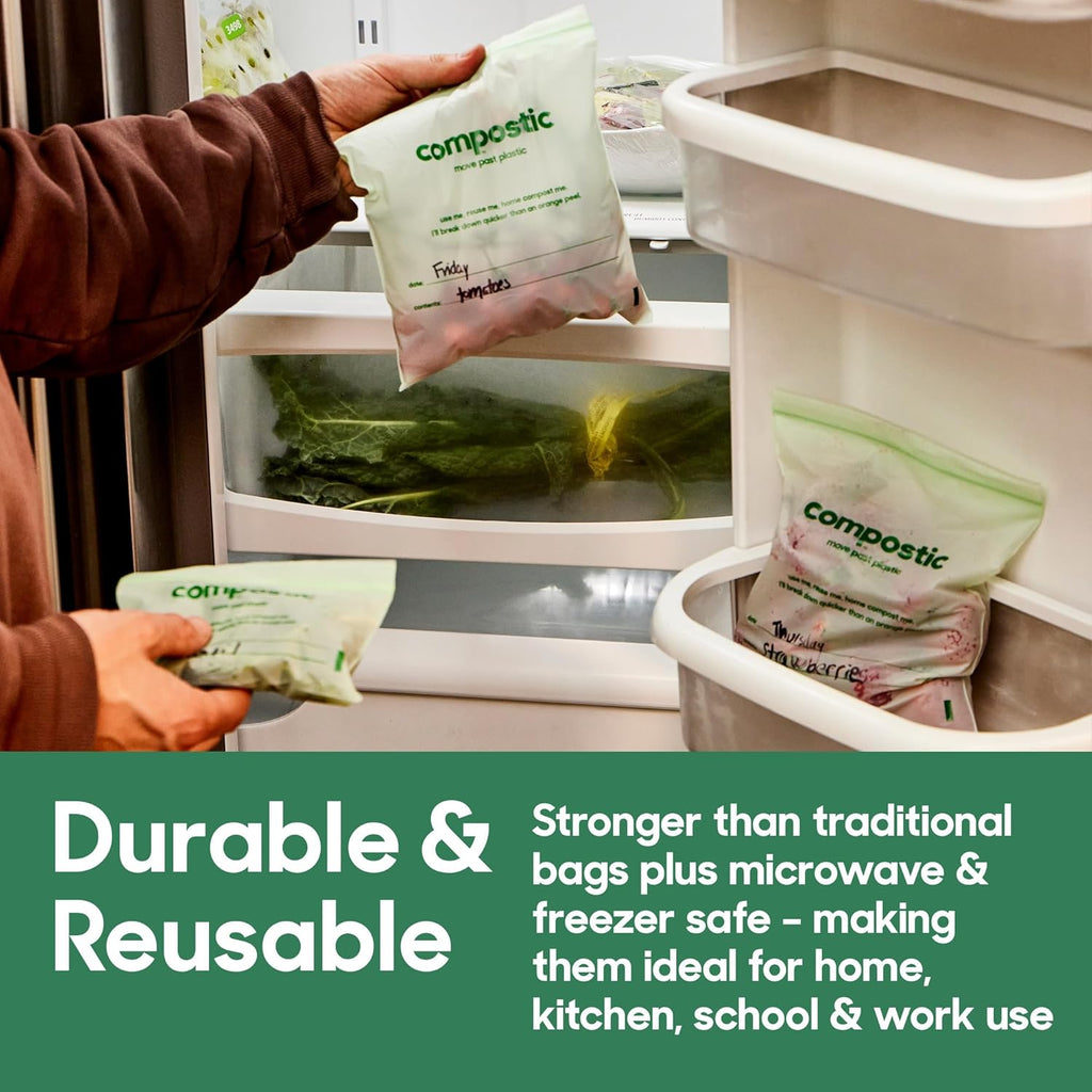 Compostable Sandwich Bags XL, 100 Ct, Resealable Zip Food Storage