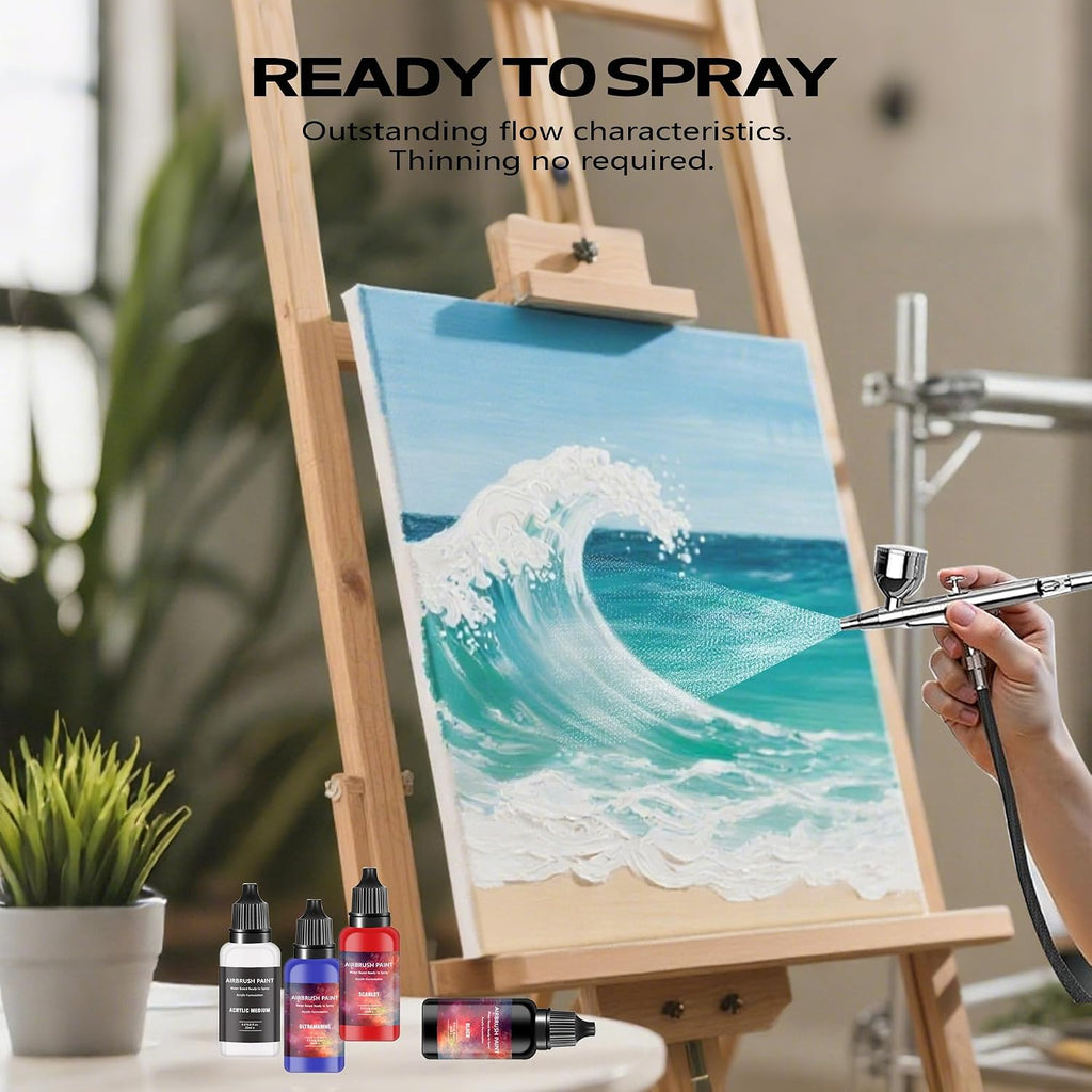 Airbrush Paint - 7 Colors Airbrush Paint Set with 1 Tinner, Plastic & Wood Acrylic Air brush Paint Kit Ready to