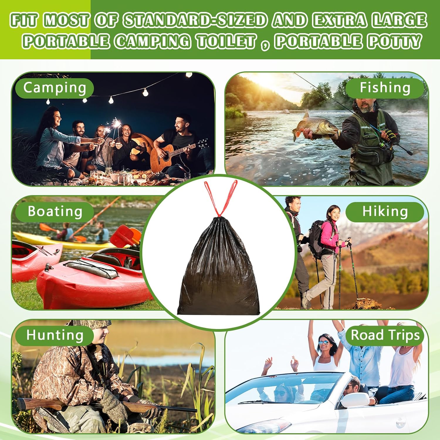 36 Portable Toilet Bags with 50 Poo Gel Set 10 Gallon Camping Toilet Bags with Absorbent Gels Portable Waste Trash