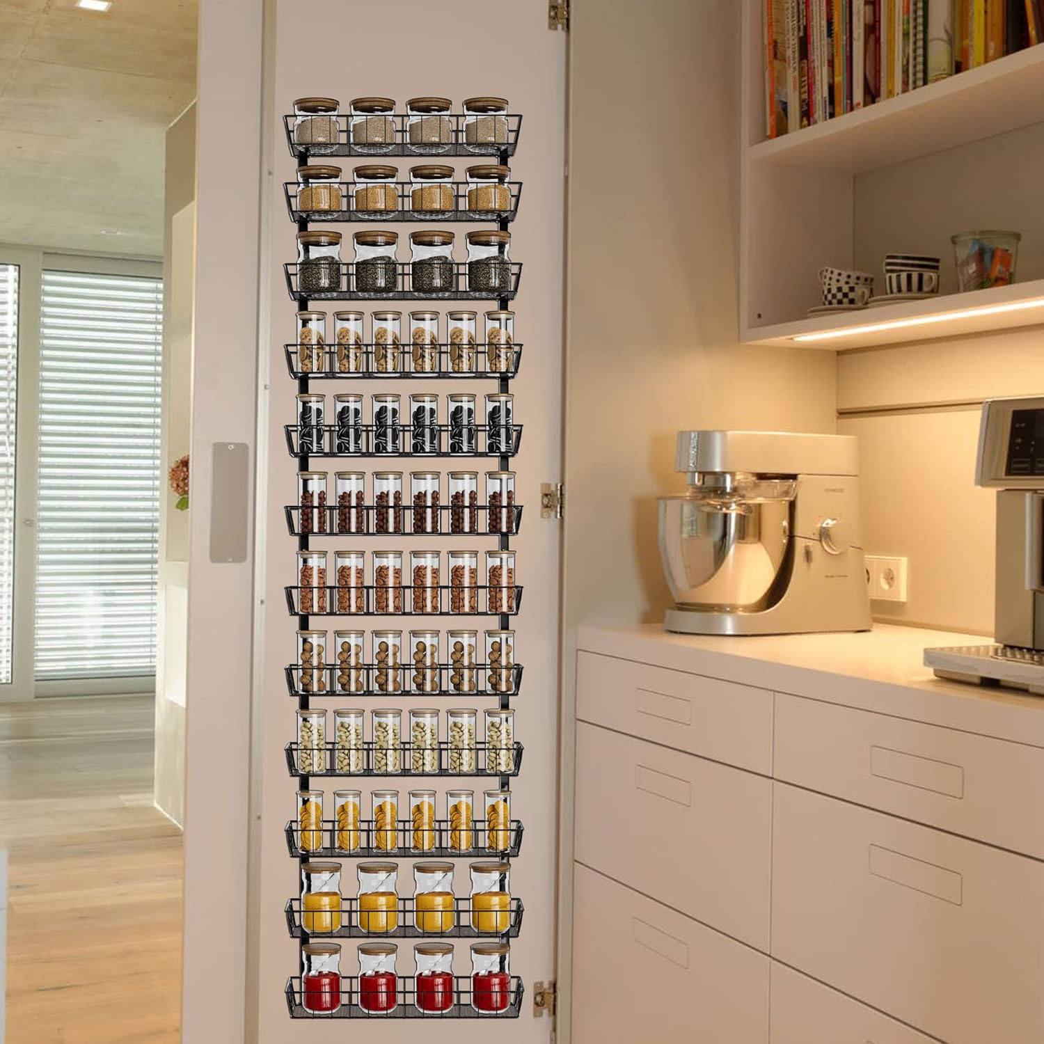 Adjustable Wall Mount Spice Rack Organizer, 12-Tier Dual-use (Multi-use) Hanging Spice Shelf Storage for Kitchen