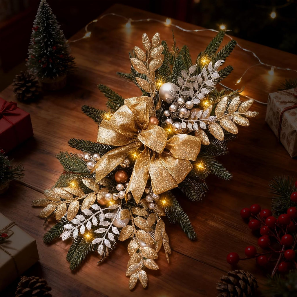 Christmas Teardrop Swag for Outdoor, 24" Prelit Cordless Stair Decorations with Lights, 1 Pcs Artificial Christmas