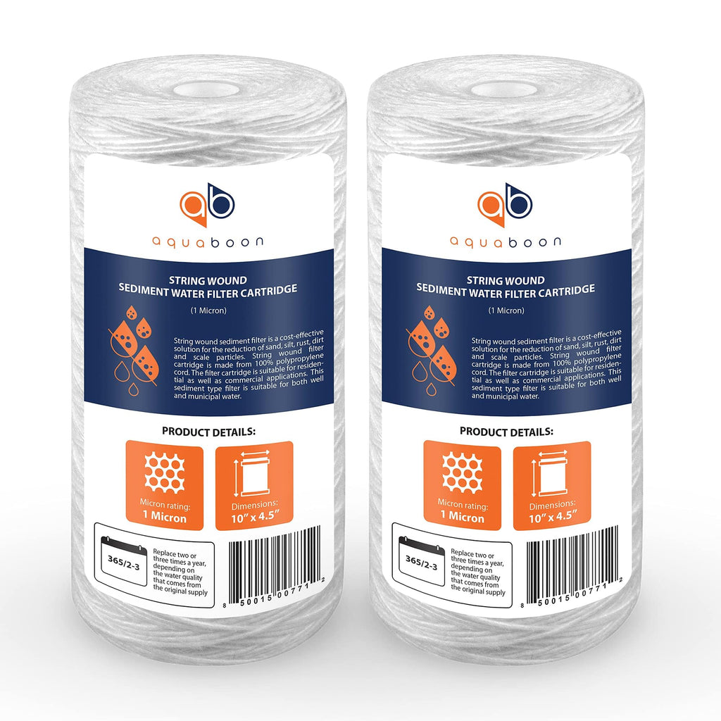 Aquaboon 1 Micron 10 x 4.5 String Wound Water Filter Cartridge 2-Pack