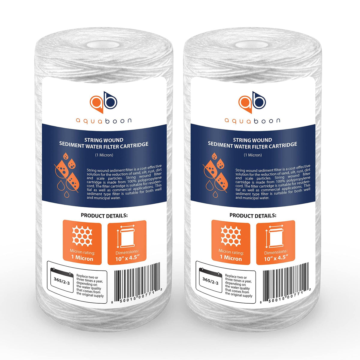 Aquaboon 1 Micron 10 x 4.5 String Wound Water Filter Cartridge 2-Pack