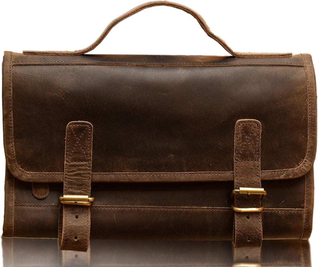 Premium Buffalo Leather Hanging Toiletry Bag Travel Dopp Kit