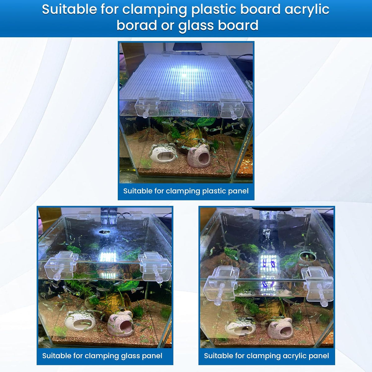 Aquarium lid Clips Fish Tank top Cover lid Support Holder Clip for Rimless or Rim Fish Tank (Transparent, 6pcs Fish