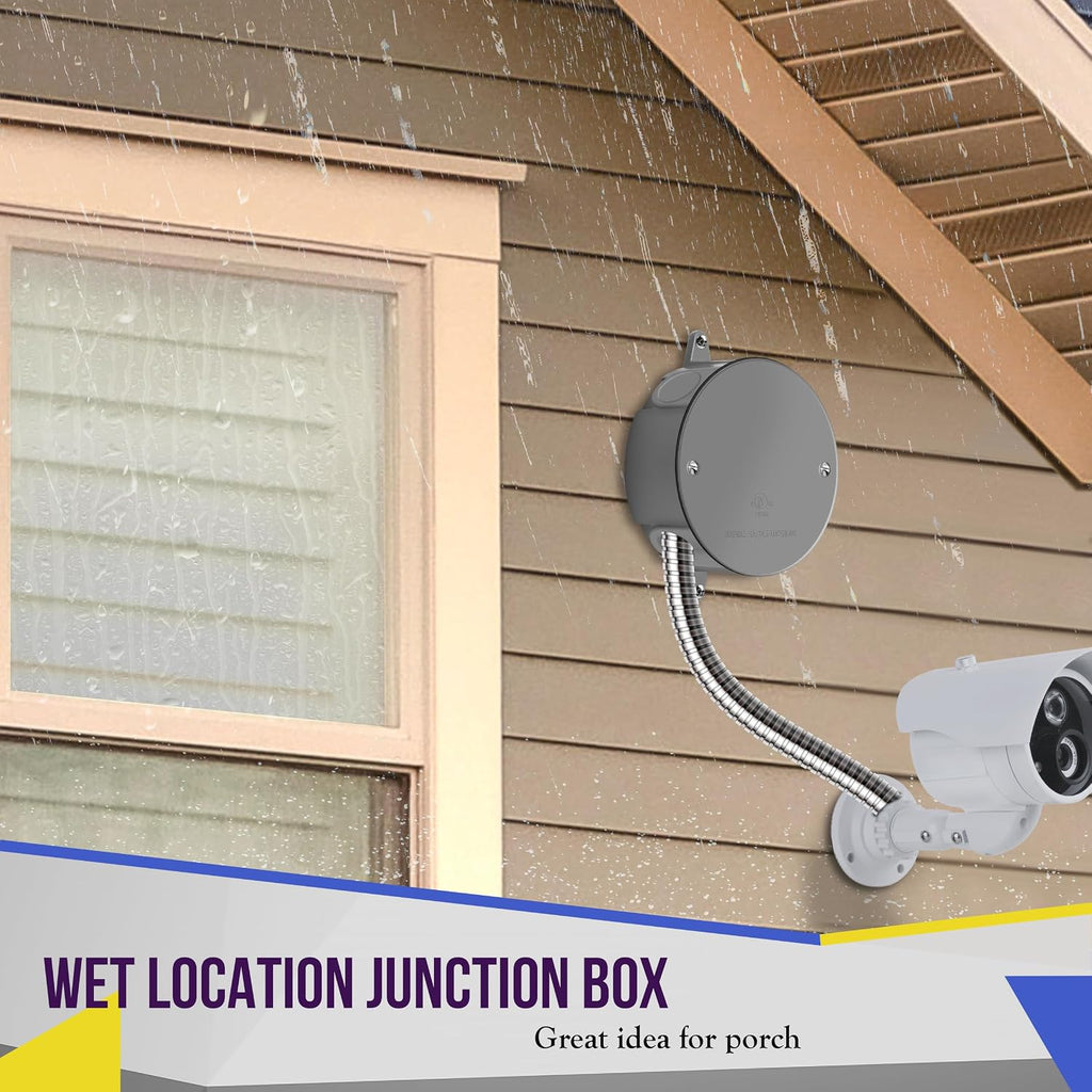4” Diameter Round Weatherproof Outlet Box with Five 3/4-in Threaded Outlets, Round Outdoor Electrical Box, 5 Holes