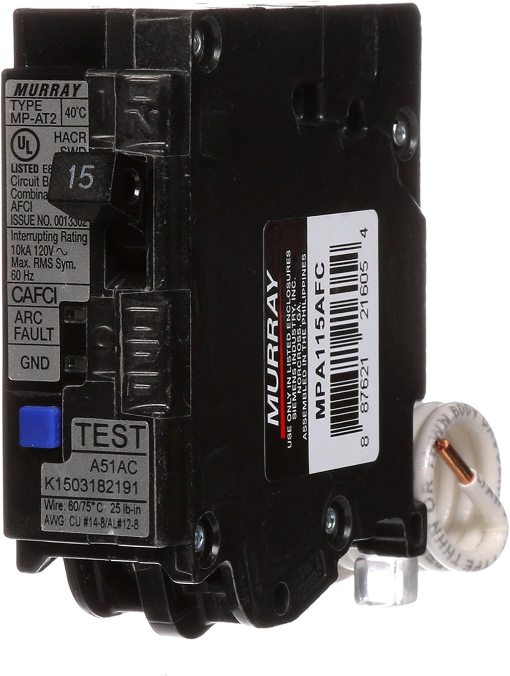 Murray MPA115AFC 15-Amp Single Pole 120-volt Plug-On Combination AFCI Breaker