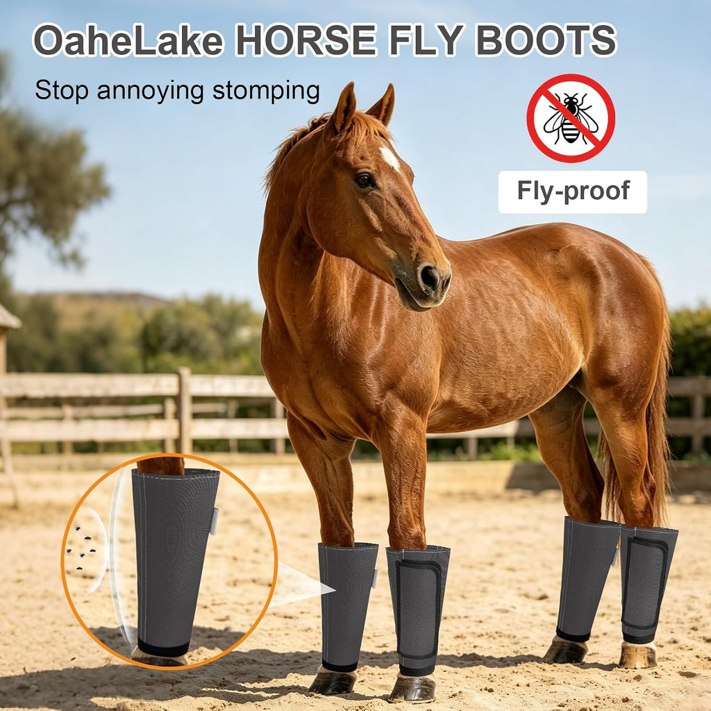 Fly Boots for Horses Set of 4, Equine Loose Fitting Leggings (Dark Grey)