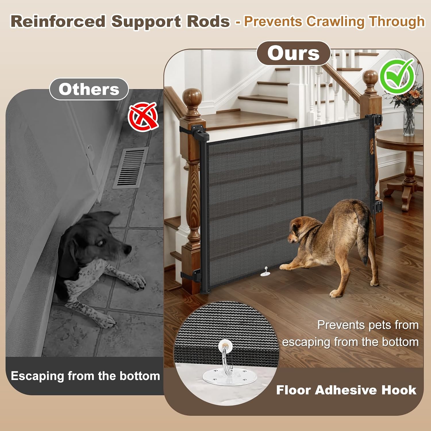 Upgraded Retractable Baby Gates for Stairs & Banister, Mesh Dog Gate Indoor, Extends to 55" Wide 33" Tall, Child