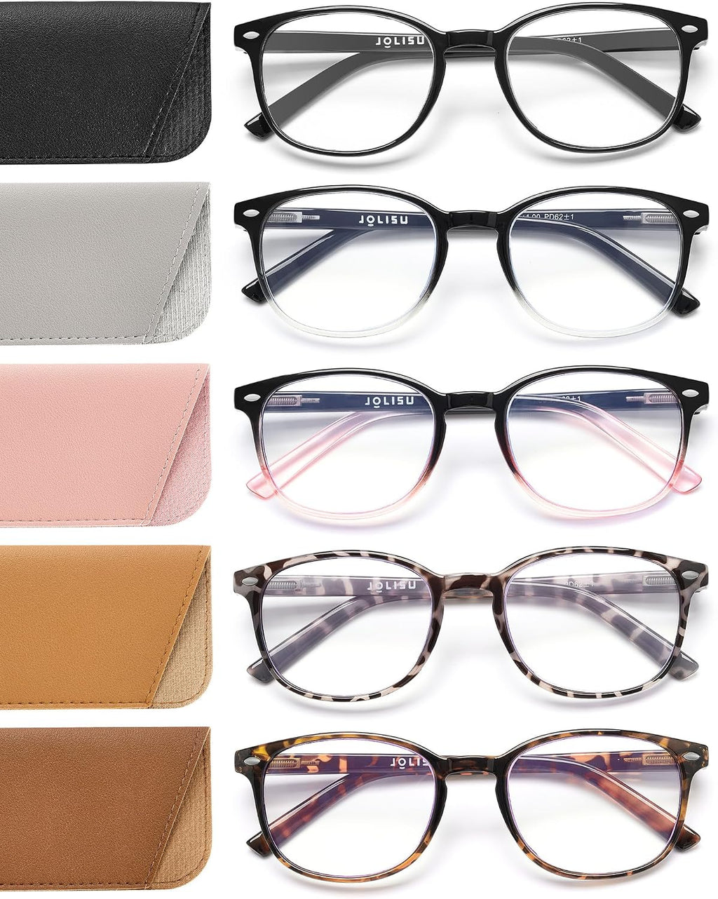 5 Pack Reading Glasses For Women, Blue Light Blocking Computer Reader Spring Hinge Eyeglasses