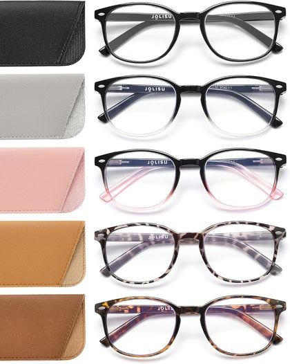 5 Pack Reading Glasses For Women, Blue Light Blocking Computer Reader Spring Hinge Eyeglasses