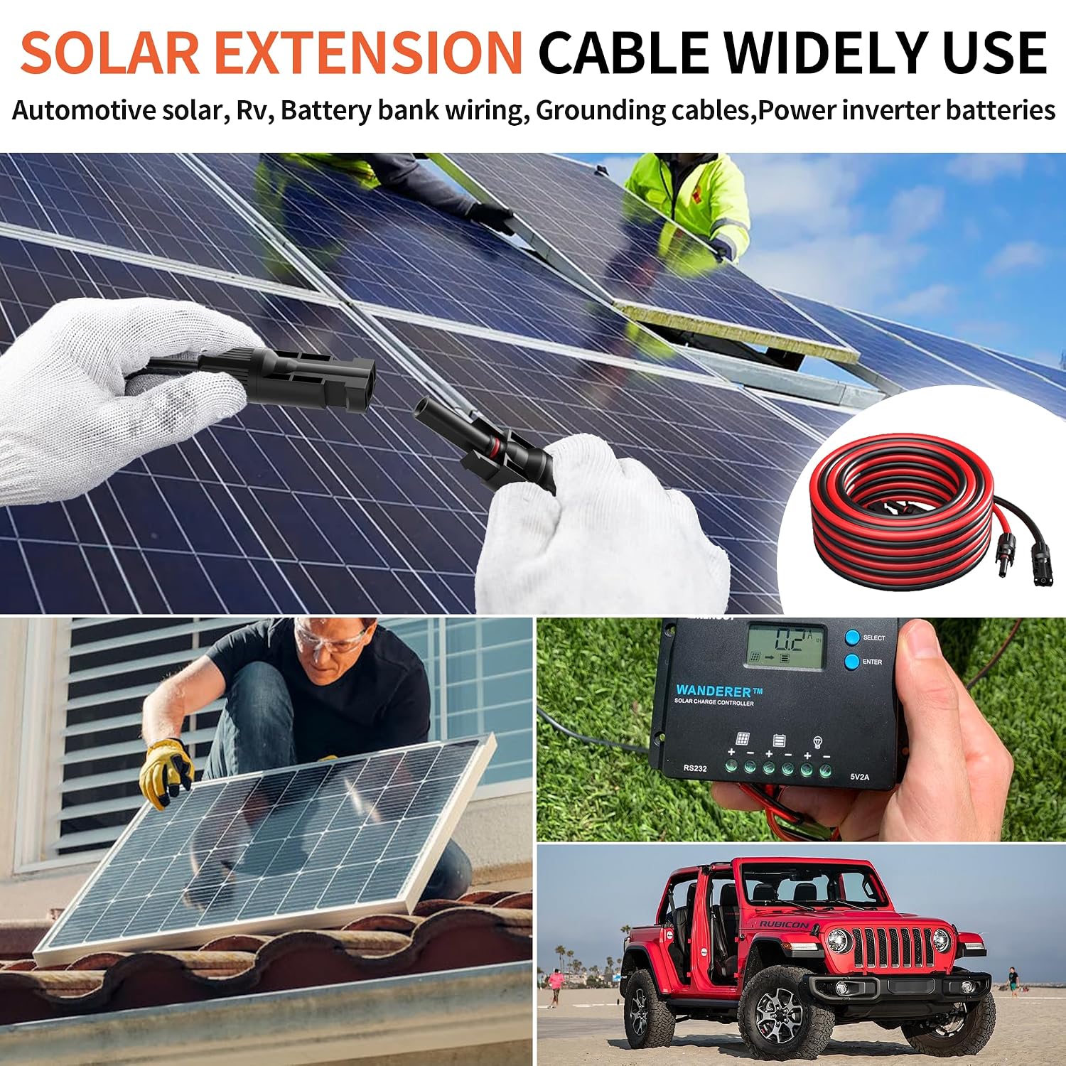 10AWG 20 Feet Solar Extension Cable with Pair of Connectors | Solar Panel Cable with Female and Male Connector, Solar