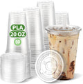 PLA 20 OZ Compostable Clear Plastic Disposable Iced Coffee Cups with Flat Lids, Biodegradable Cold Drinking To Go