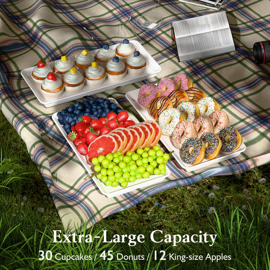 3-Tier Melamine Serving Tray Set, 14 x 7 in, Gold Stand