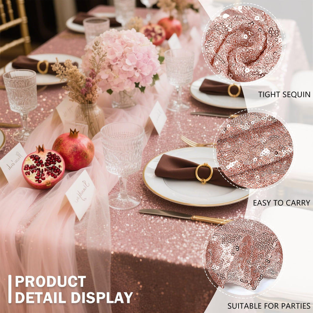 OQSQ Rosegold Sequin Tablecloth 50x80 inch, Glitter Drape Table Cloth, Sparkle Sequence Table Overlays for