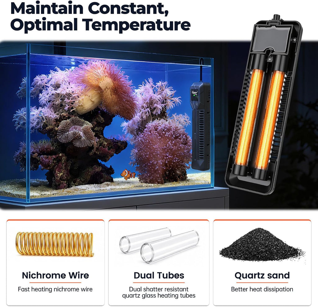 Submersible Aquarium Heater 300W with Smart Inverter Technology, External Digital Controller Adjustable Temperature