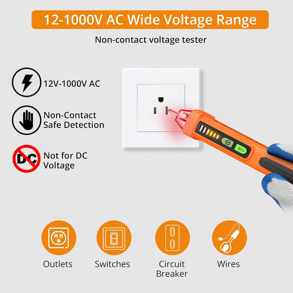 Non Contact Voltage Detector 12-1000V AC Voltage Tester | Identifies Live and Null Wires with Audible Beeps and LED